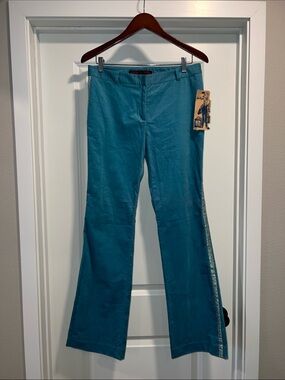 How & Wen Teal Flare Corduroy Pants with Side Sparkly Trim Size 8 NWT